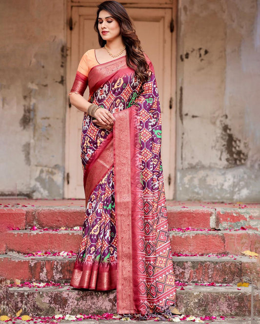 Graceful Pink Color Printed Silk Saree