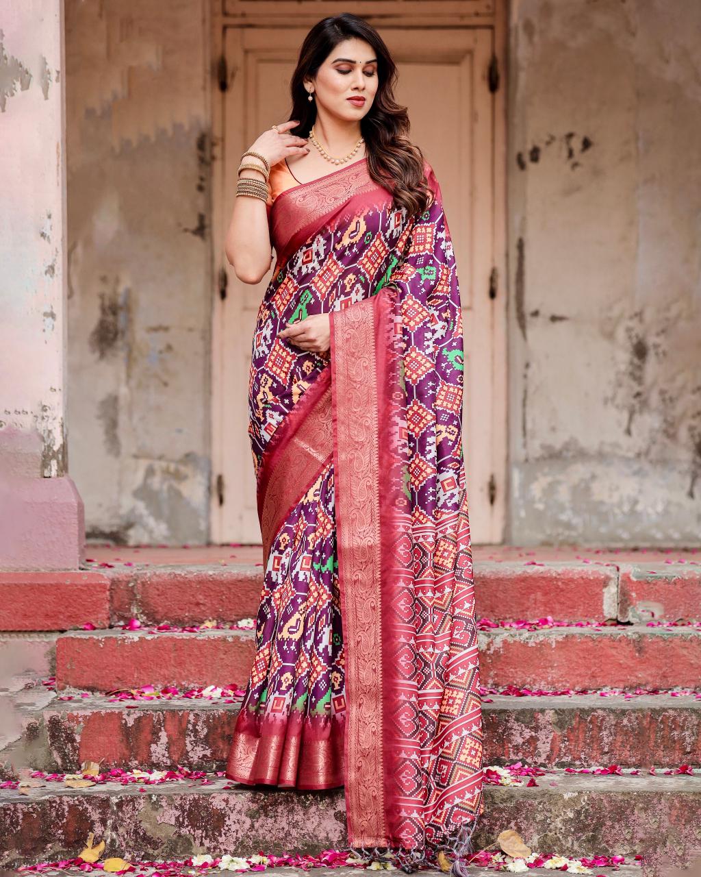 Graceful Pink Color Printed Silk Saree