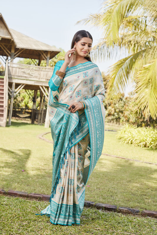 Glossy Kanjivaram Silk Sky Blue Color Saree