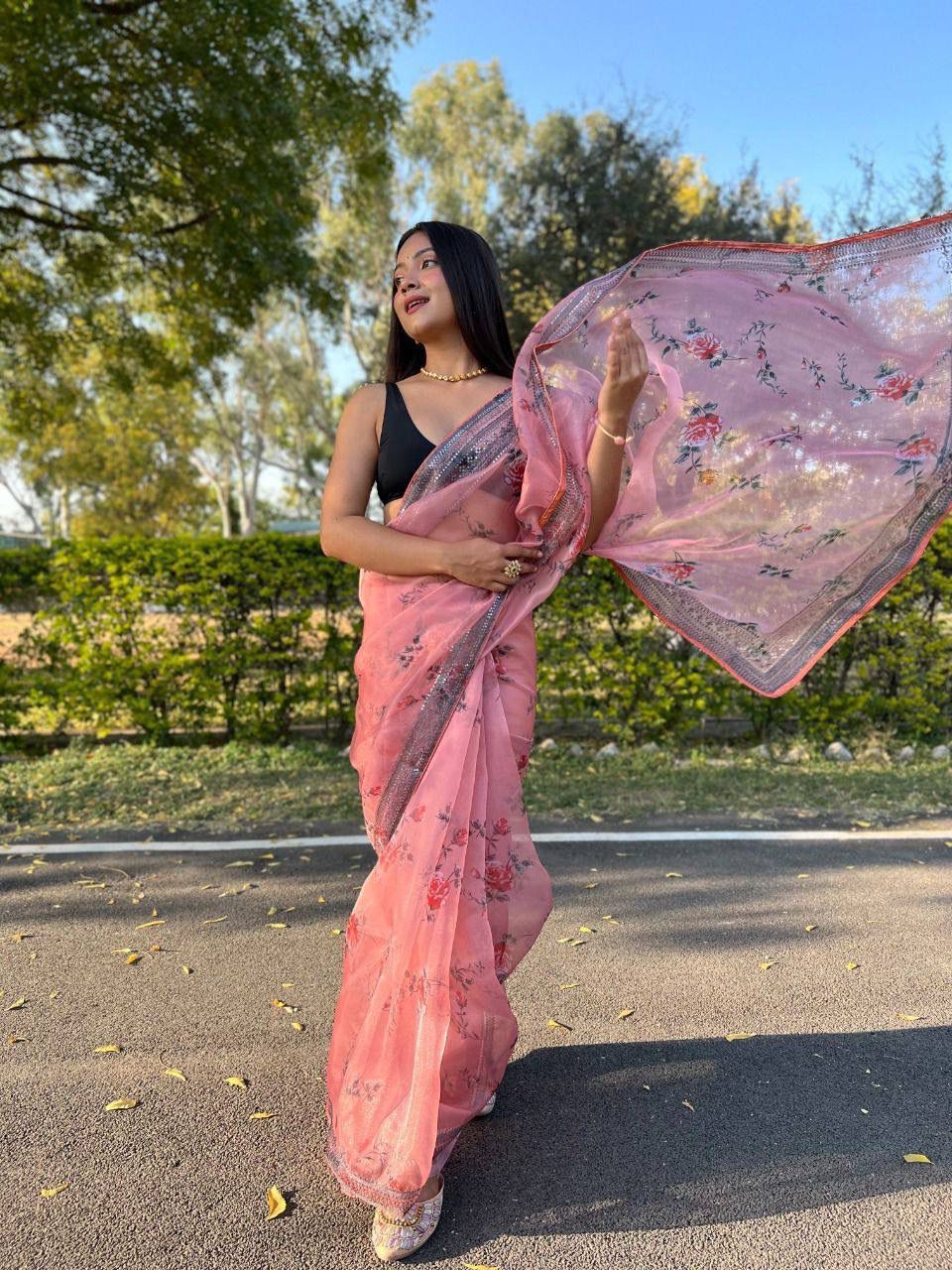 Presenting Organza Silk Pink Color Saree