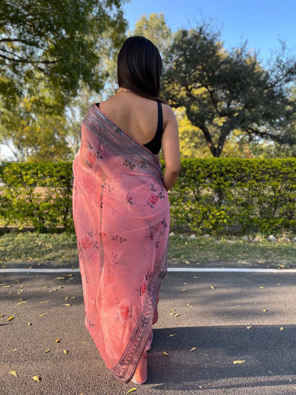 Presenting Organza Silk Pink Color Saree