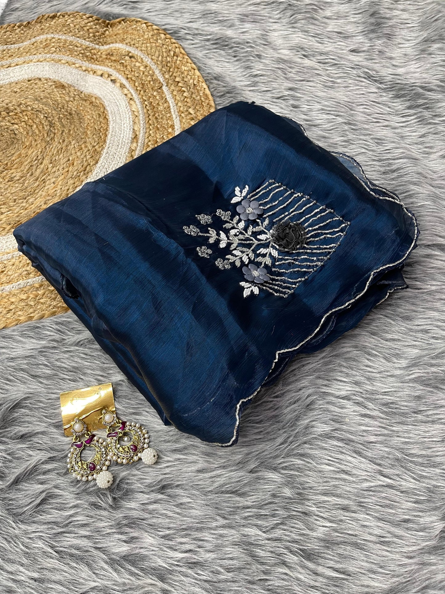 Luxuriant Blue Color Organza Silk Saree