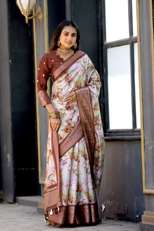 Awesome Off White Color Jecquard Silk Saree