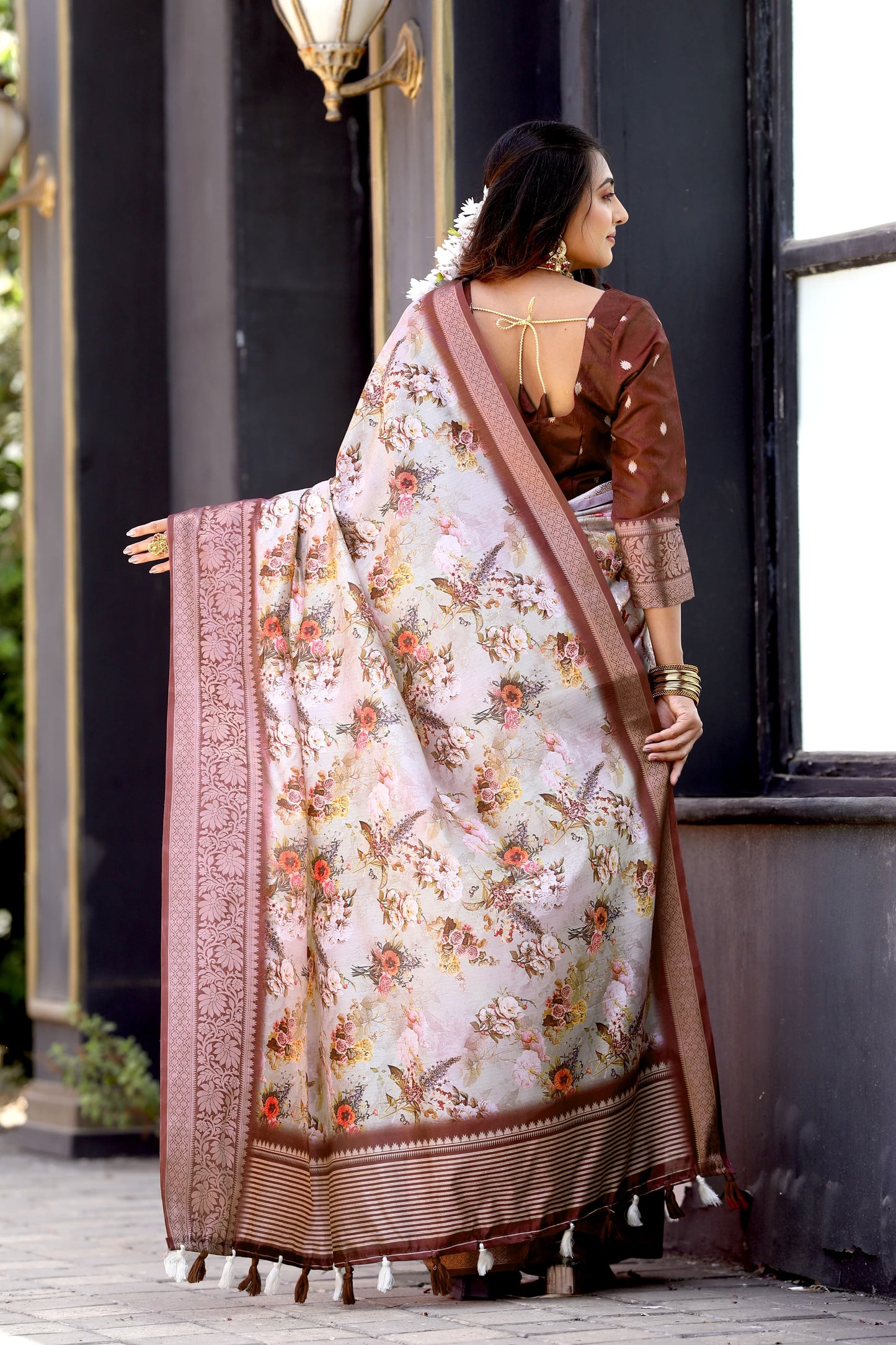 Awesome Off White Color Jecquard Silk Saree