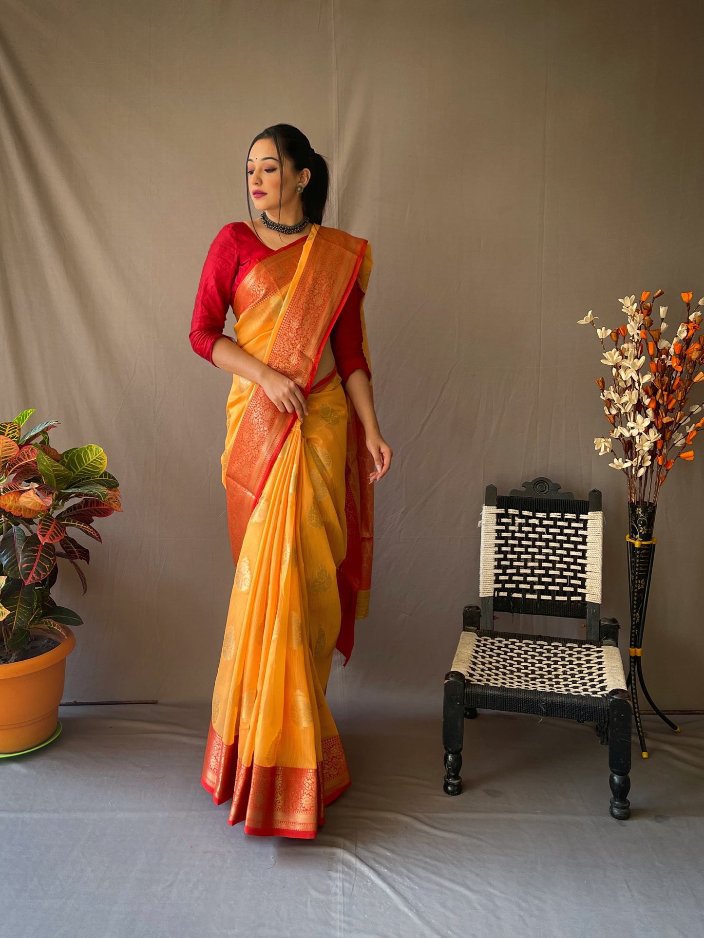 Precious Orange Color Jacquard Saree