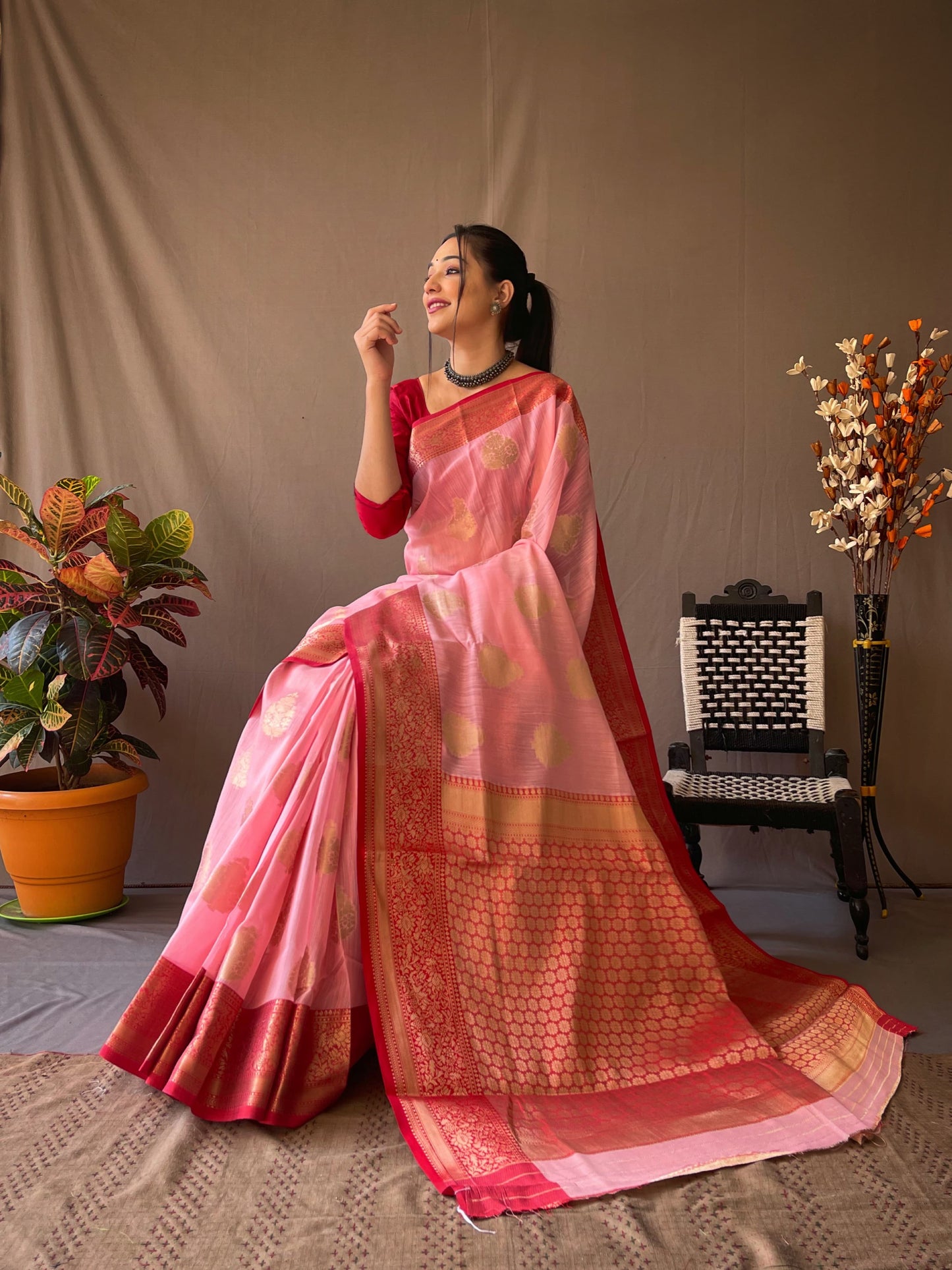 Precious Pink Color Jacquard Saree