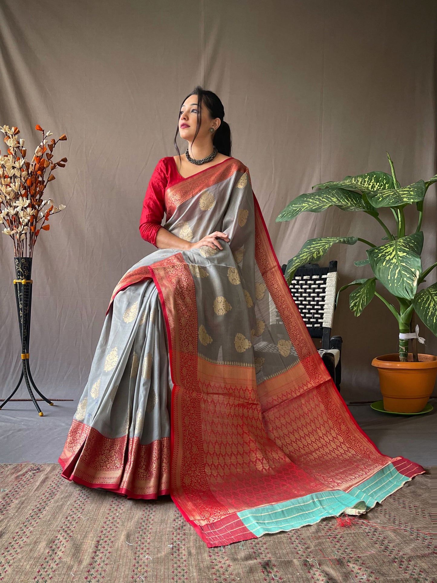 Precious Grey Color Jacquard Saree