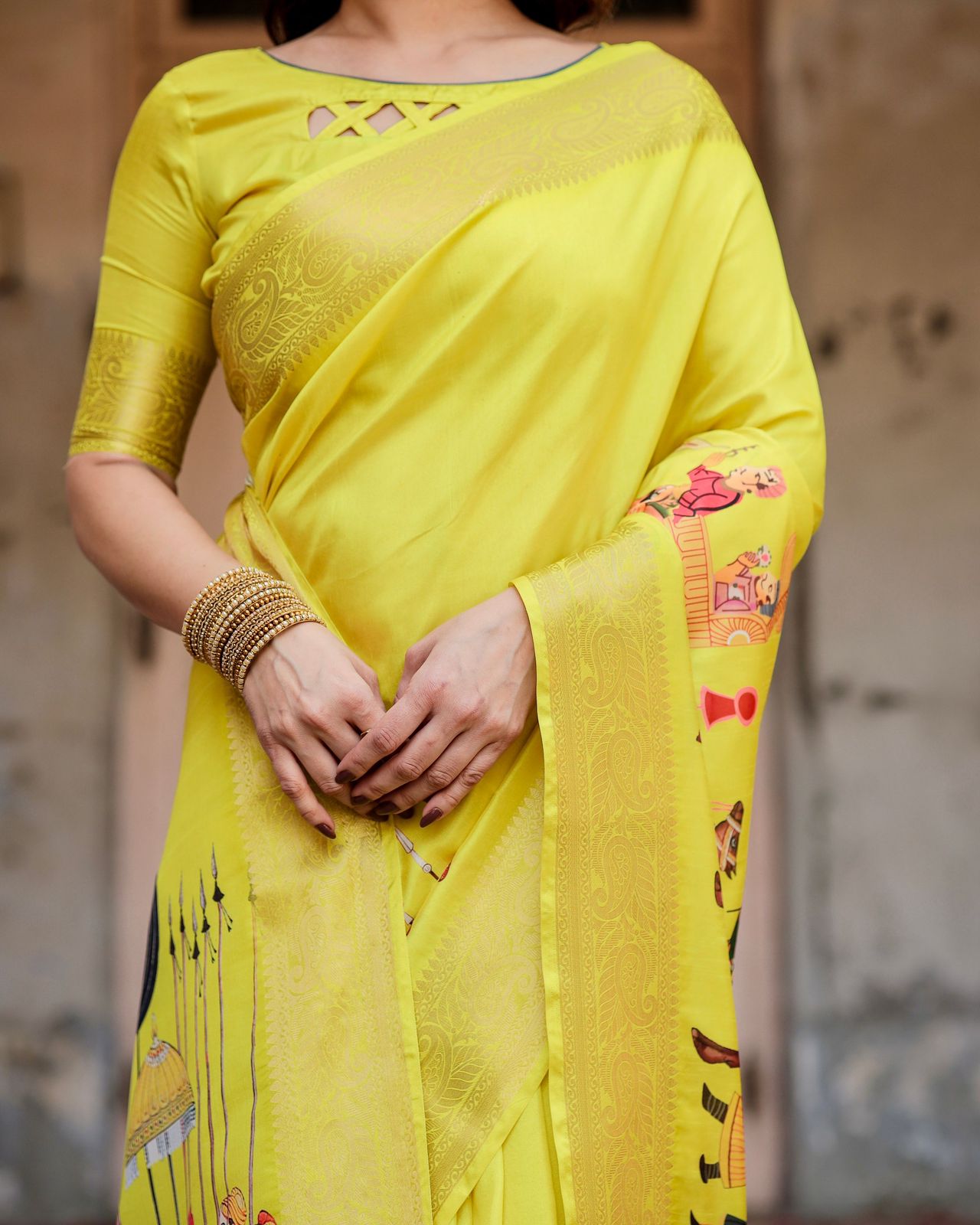 Graceful Haldi Wear Yellow Color Printed Silk Saree