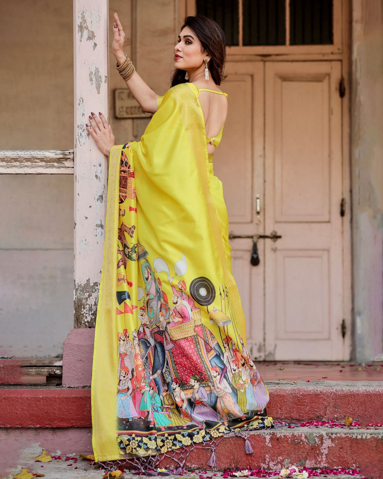 Graceful Haldi Wear Yellow Color Printed Silk Saree