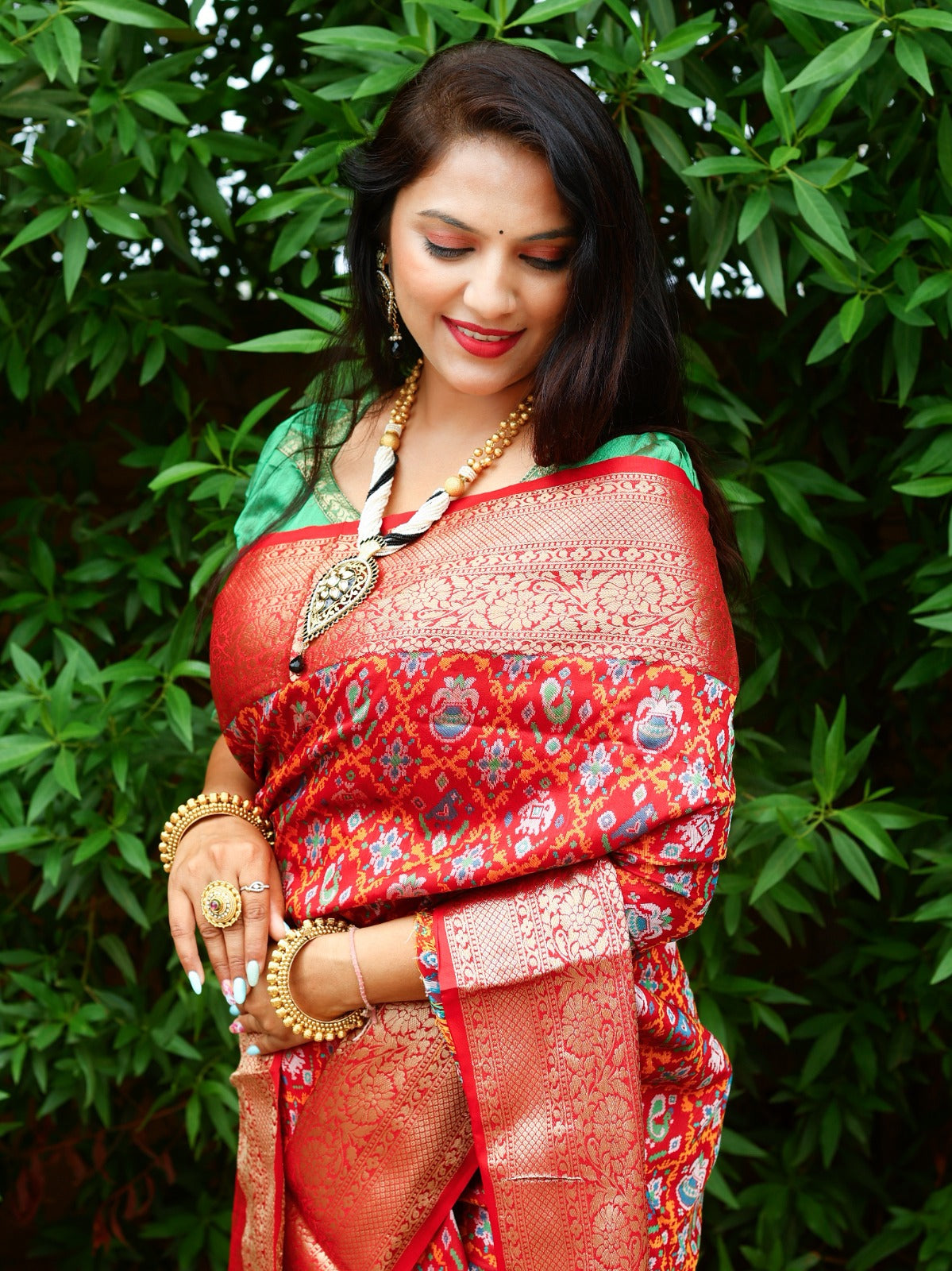 Glossy Ikkat Patola Red Color Saree