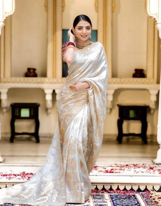 Peaceful White Color Lichi Silk Saree