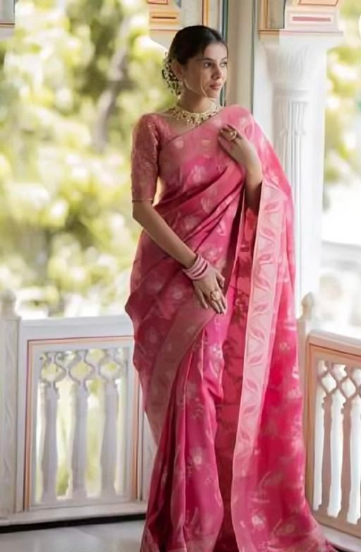 Peaceful Pink Color Lichi Silk Saree