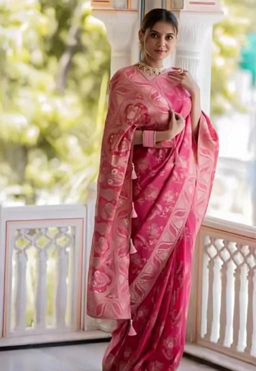 Peaceful Pink Color Lichi Silk Saree