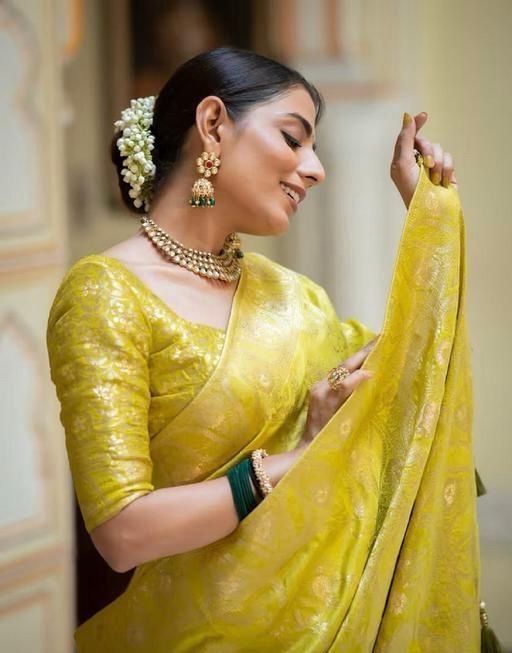 Peaceful Haldi Wear Yellow Color Lichi Silk Saree