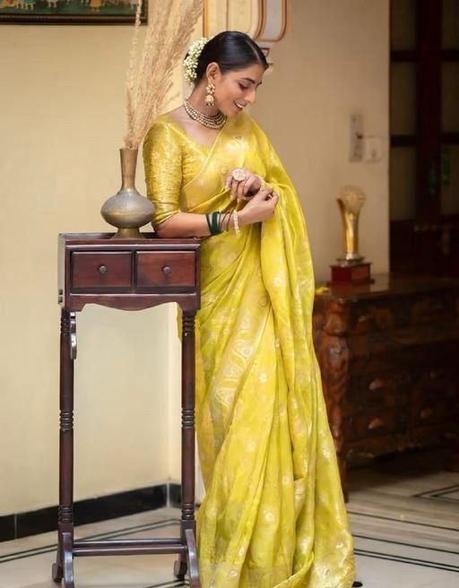 Peaceful Haldi Wear Yellow Color Lichi Silk Saree