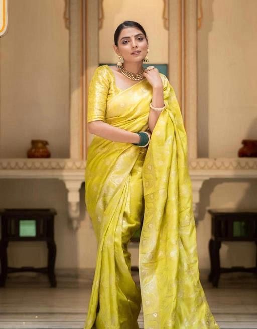 Peaceful Haldi Wear Yellow Color Lichi Silk Saree