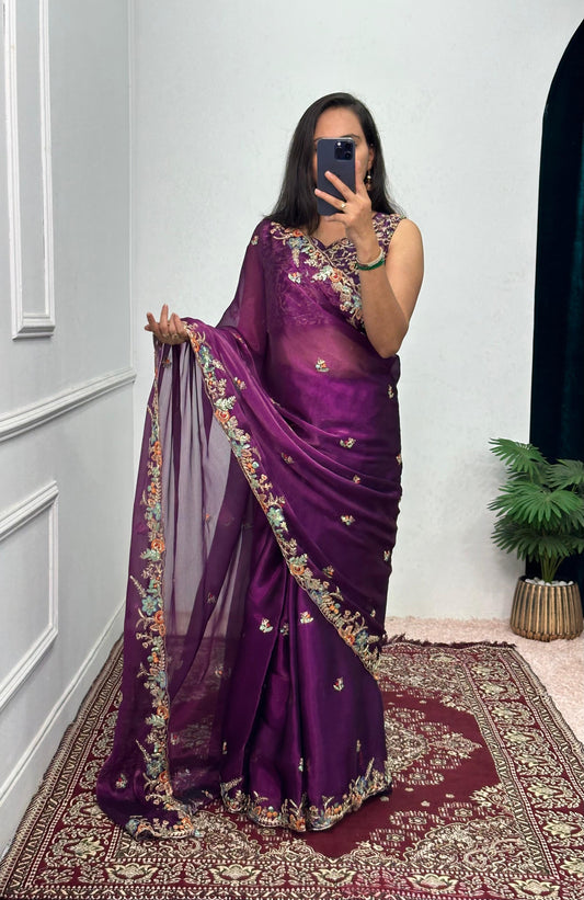 Classy Burbary Silk Purple Color Saree