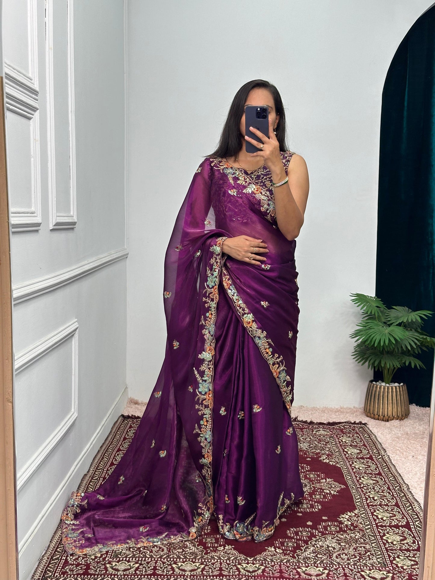 Classy Burbary Silk Purple Color Saree