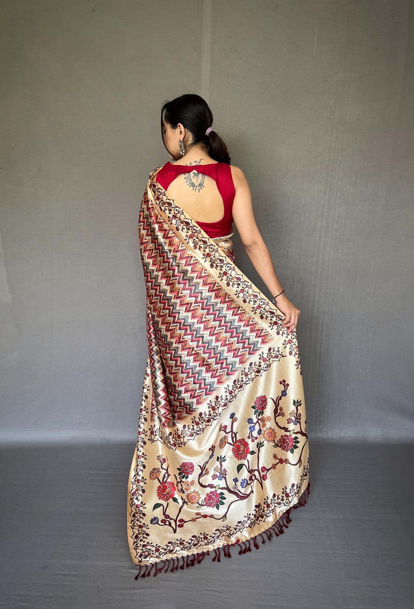 Fancy Red Color Printed Silk Saree