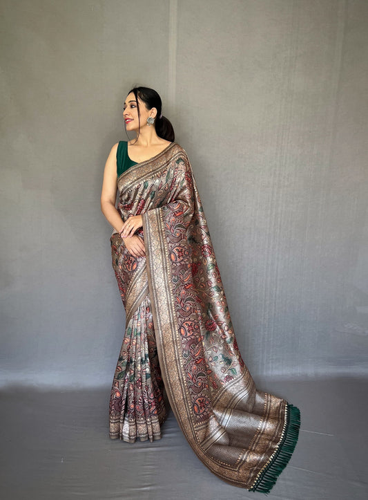 Fancy Green Color Printed Silk Saree