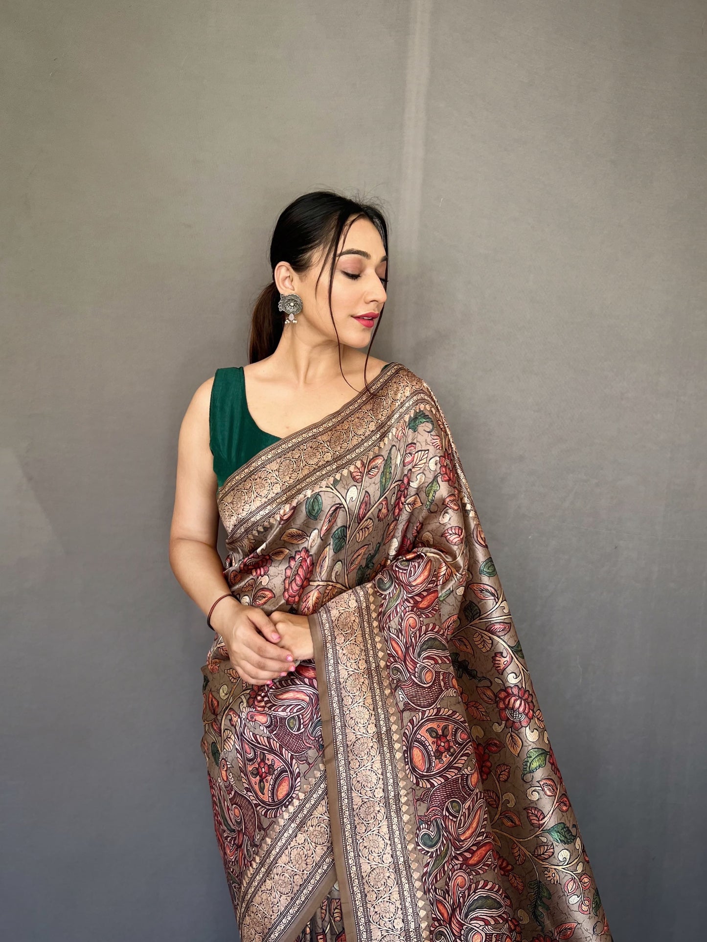 Fancy Green Color Printed Silk Saree