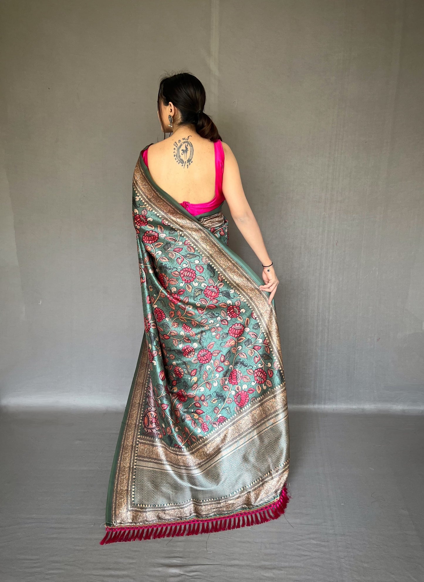 Fancy Gray Color Printed Silk Saree