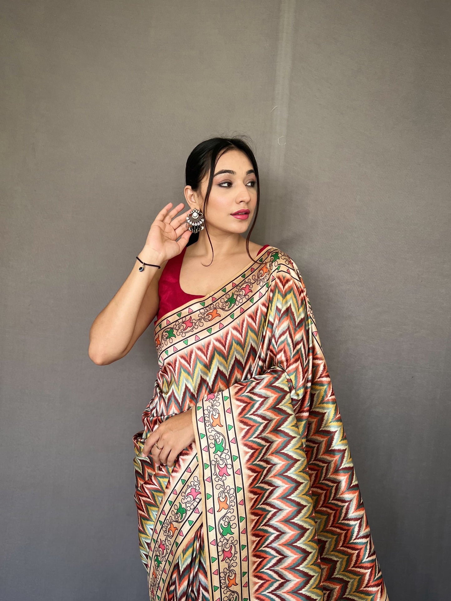 Fancy Multi Color Printed Silk Saree