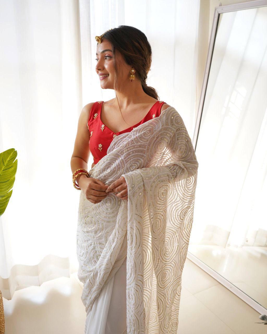 Imposing White Color Georgette Saree