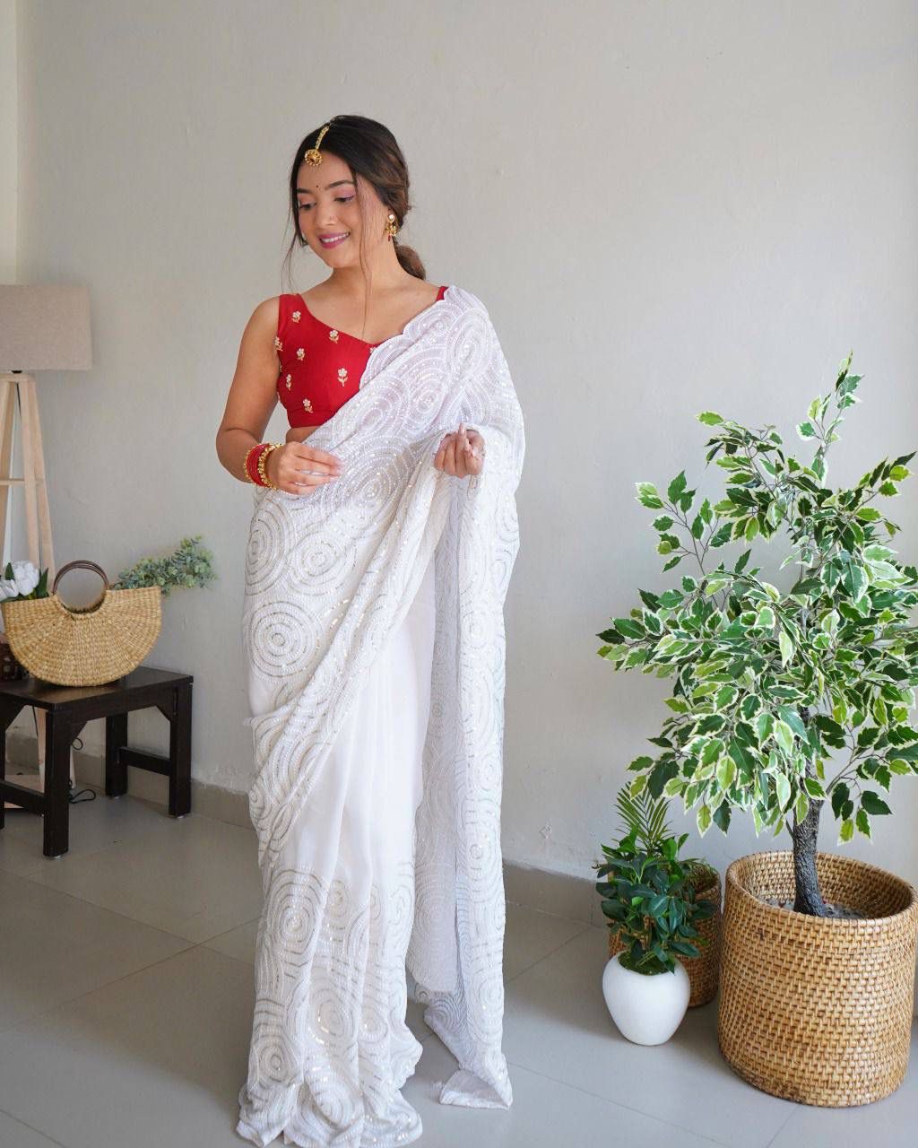 Imposing White Color Georgette Saree