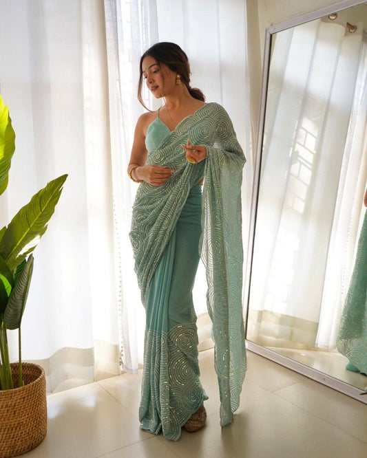 Imposing Green Color Georgette Saree