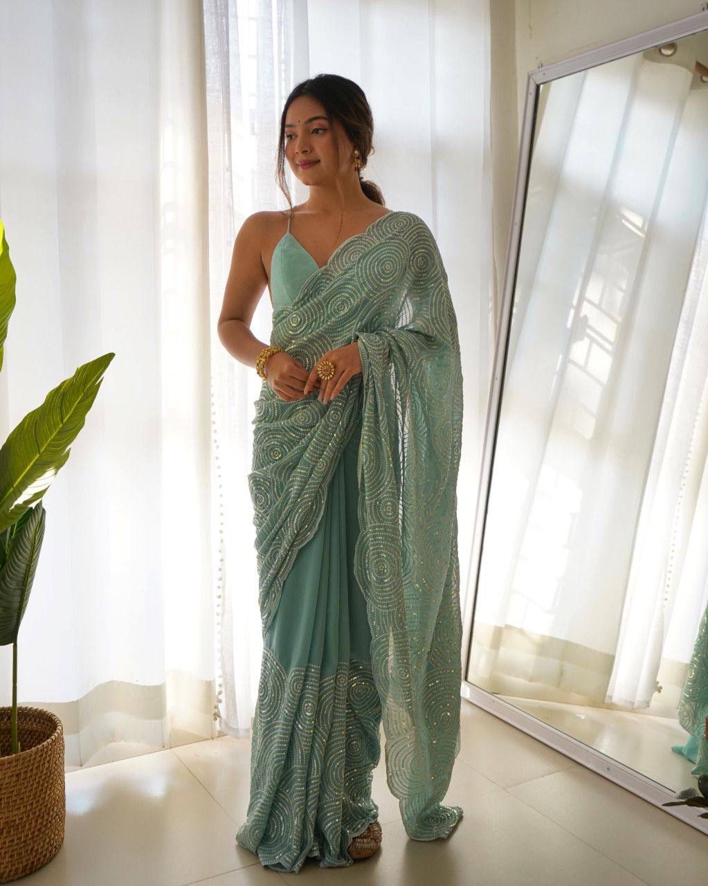 Imposing Green Color Georgette Saree