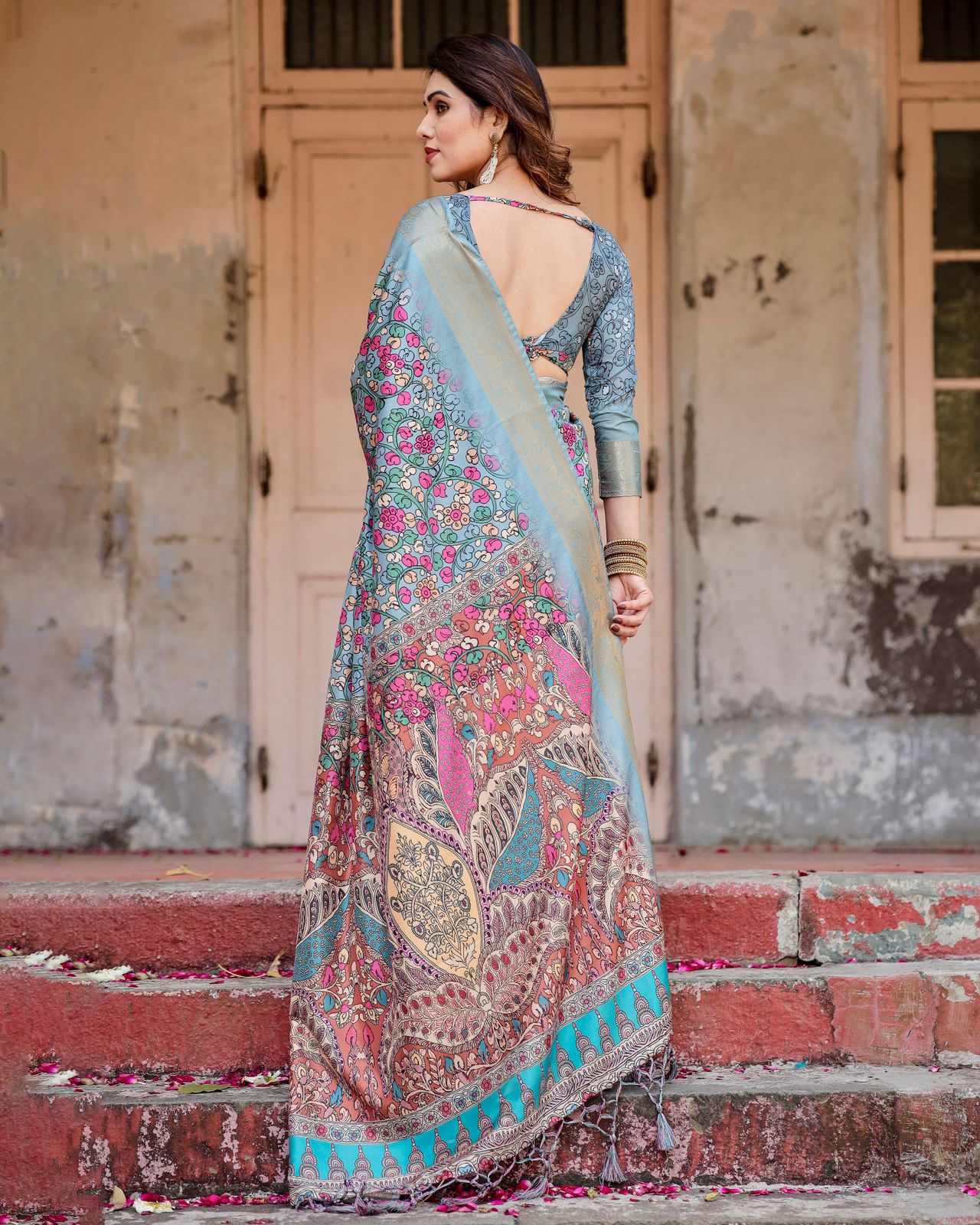 Luxuriant Sky Blue Color Printed Silk Saree