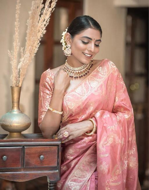 Presenting Lichi Silk Peach Color Saree