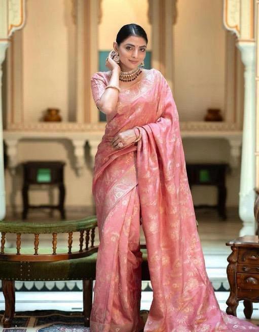 Presenting Lichi Silk Peach Color Saree