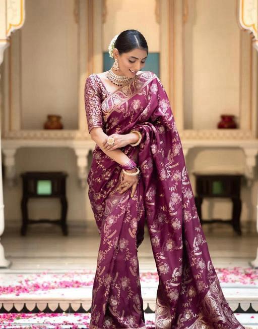 Presenting Lichi Silk Wine Color Saree