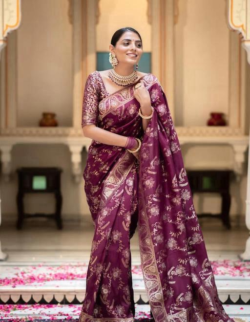 Presenting Lichi Silk Wine Color Saree