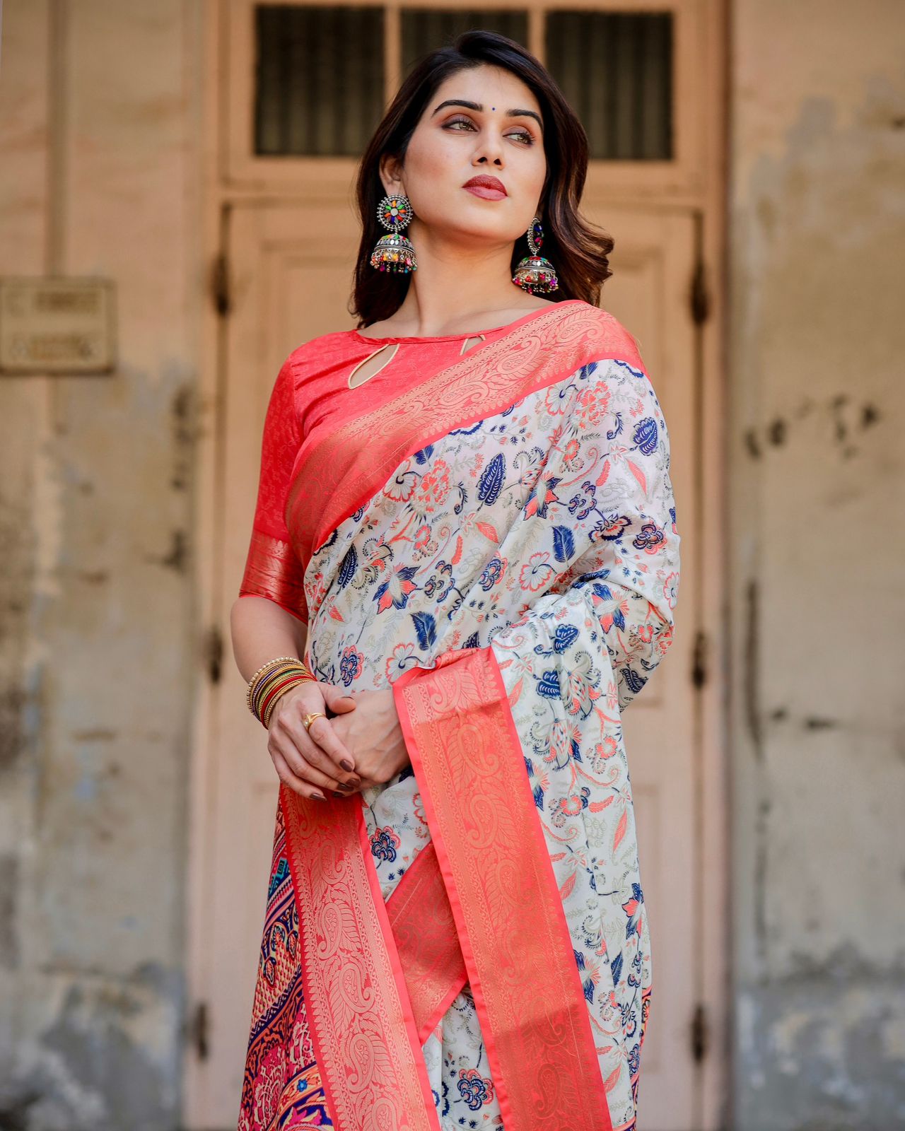 Luxuriant Red Color Printed Silk Saree