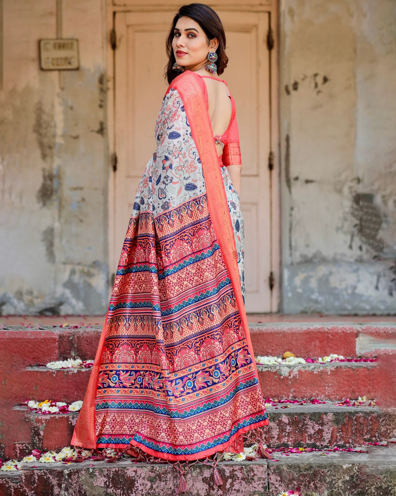 Luxuriant Red Color Printed Silk Saree