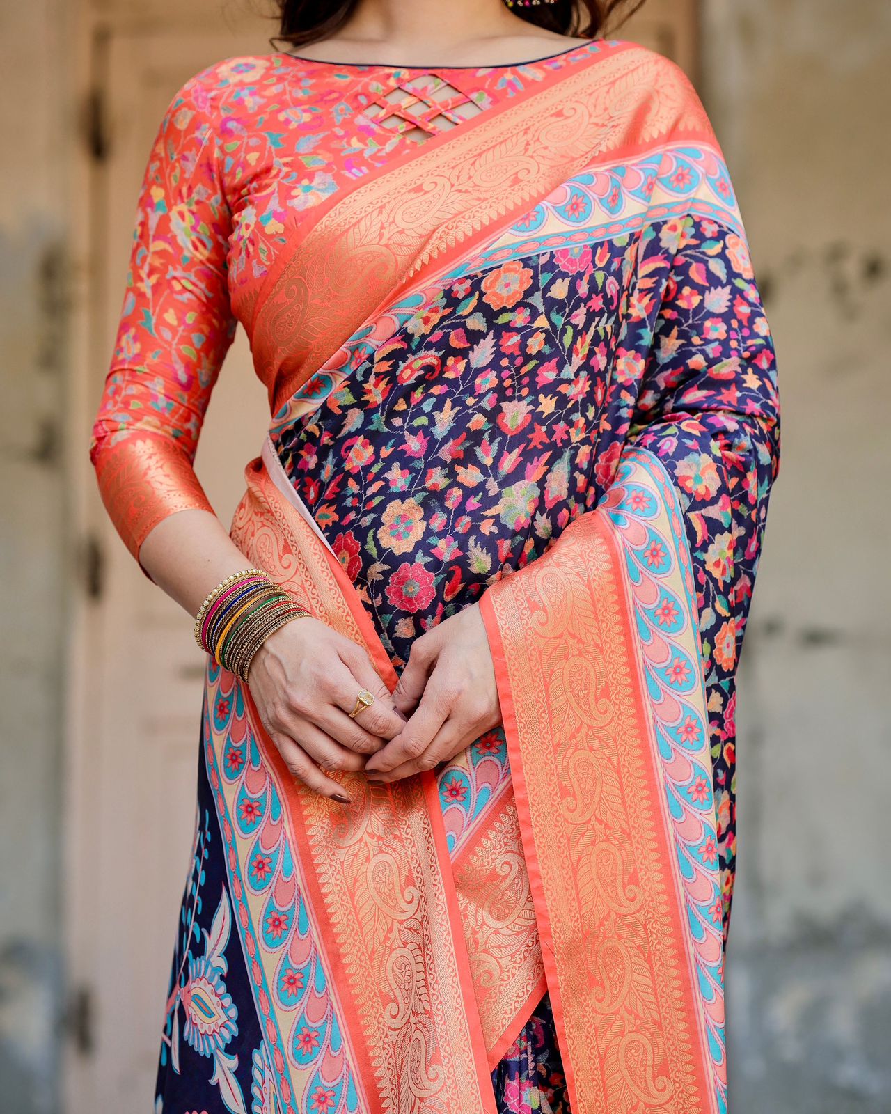 Awesome Blue Color Printed Saree