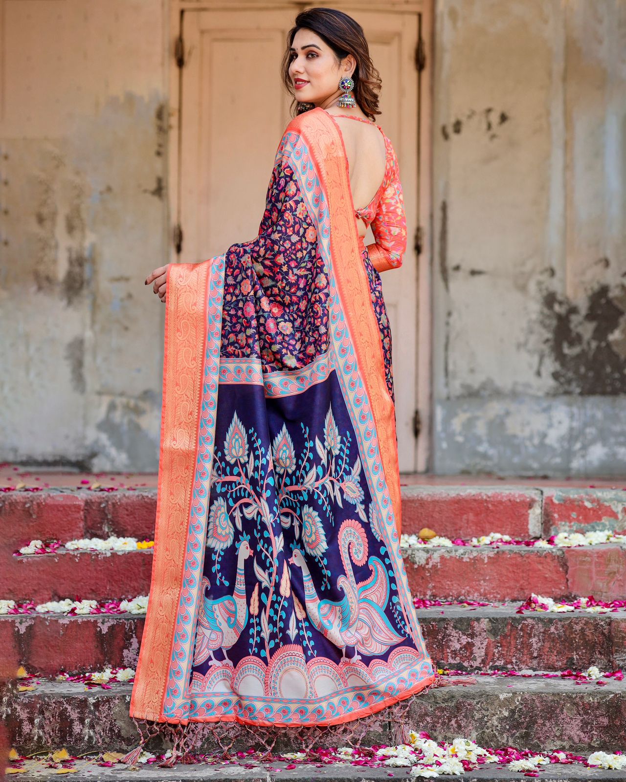 Awesome Blue Color Printed Saree