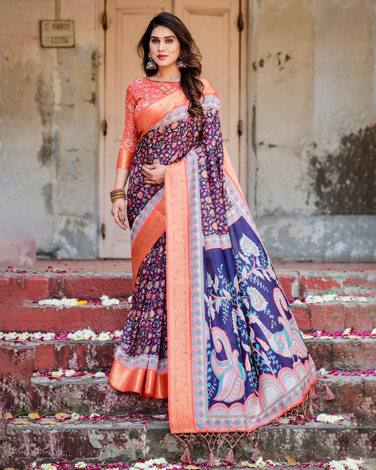 Awesome Blue Color Printed Saree