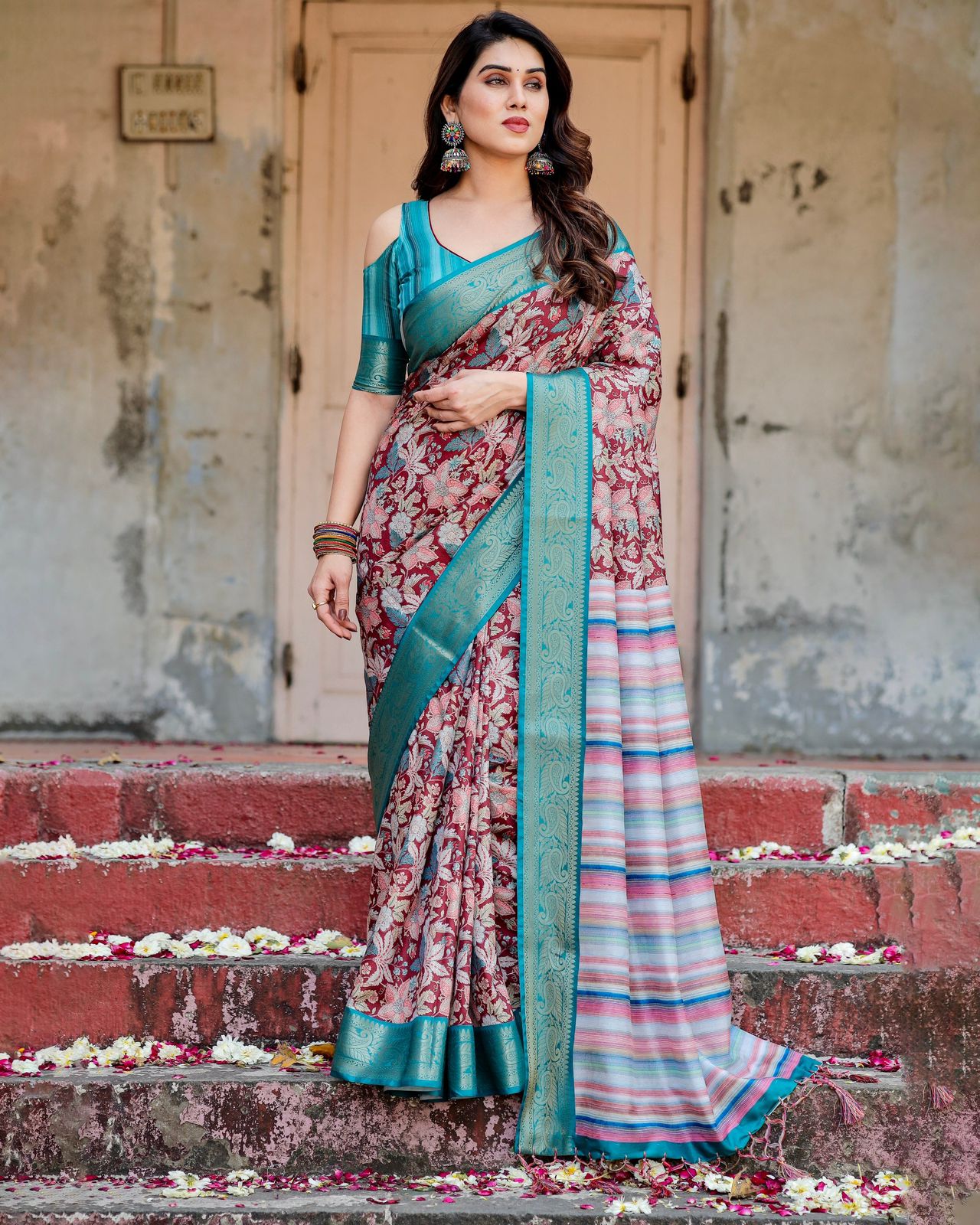 Luxuriant Sky Blue Color Printed Silk Saree