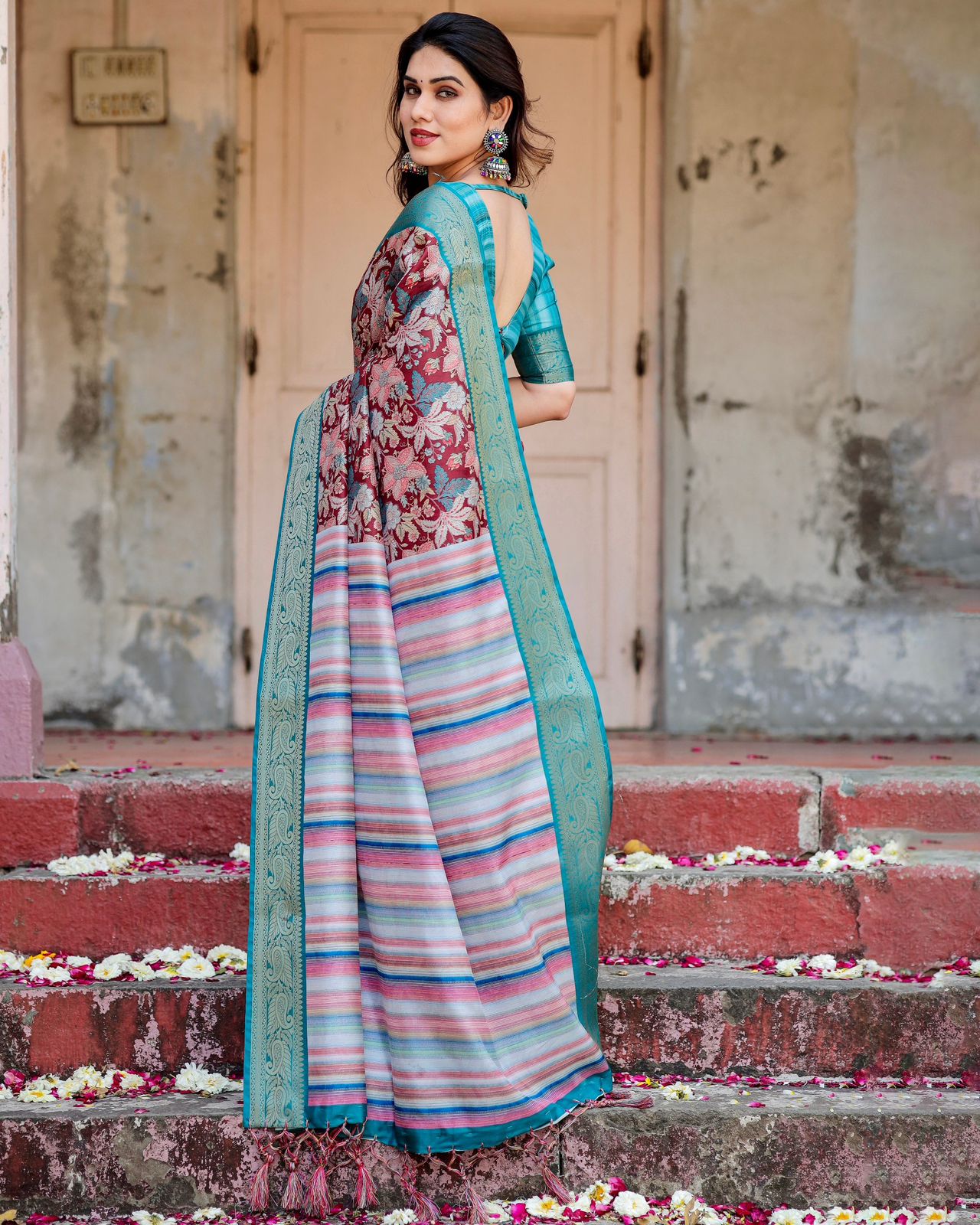 Luxuriant Sky Blue Color Printed Silk Saree