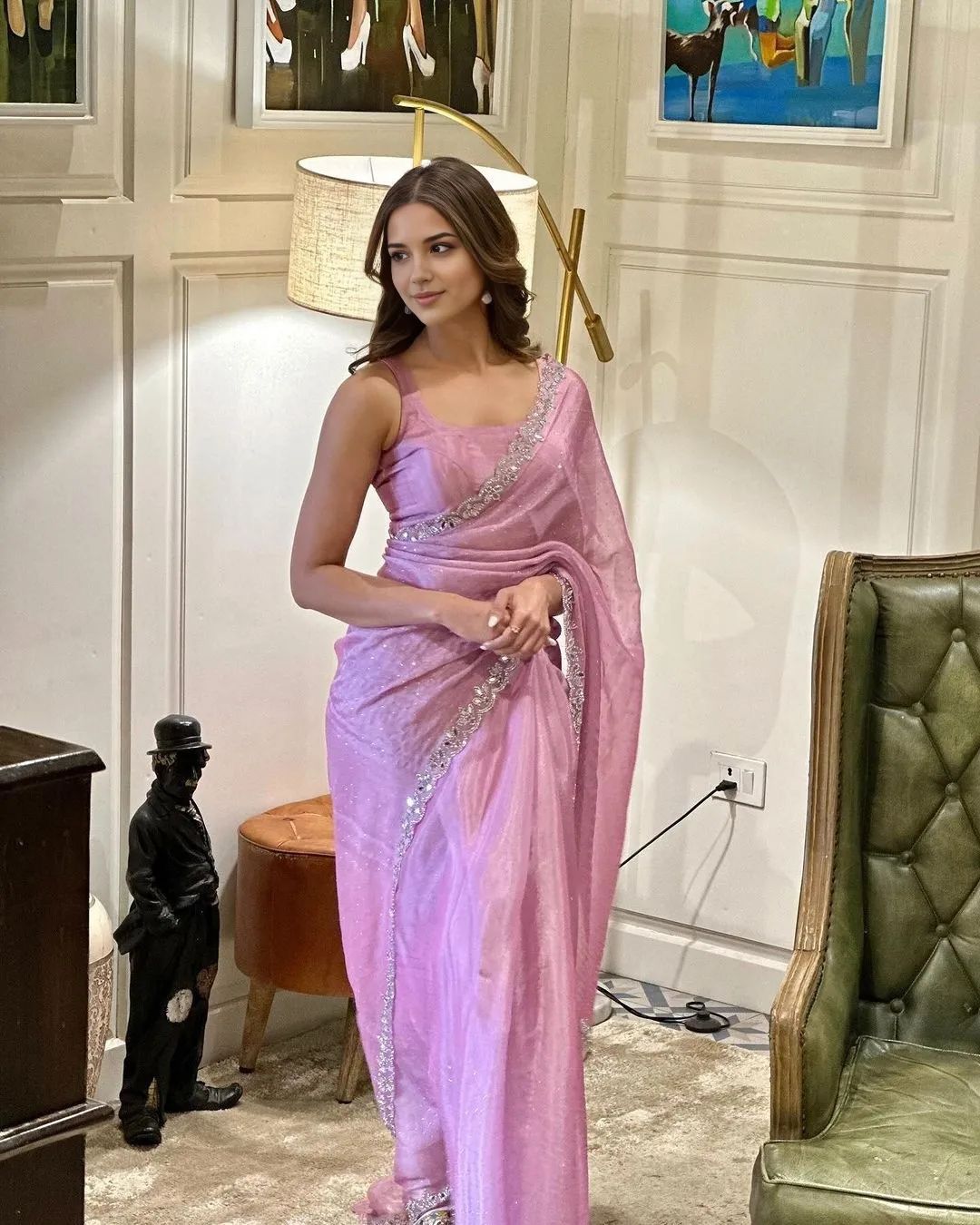 Glimmering Burberry Silk Pink Color Saree