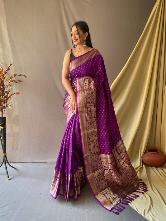 Embellished Rani Color Jacquard Saree