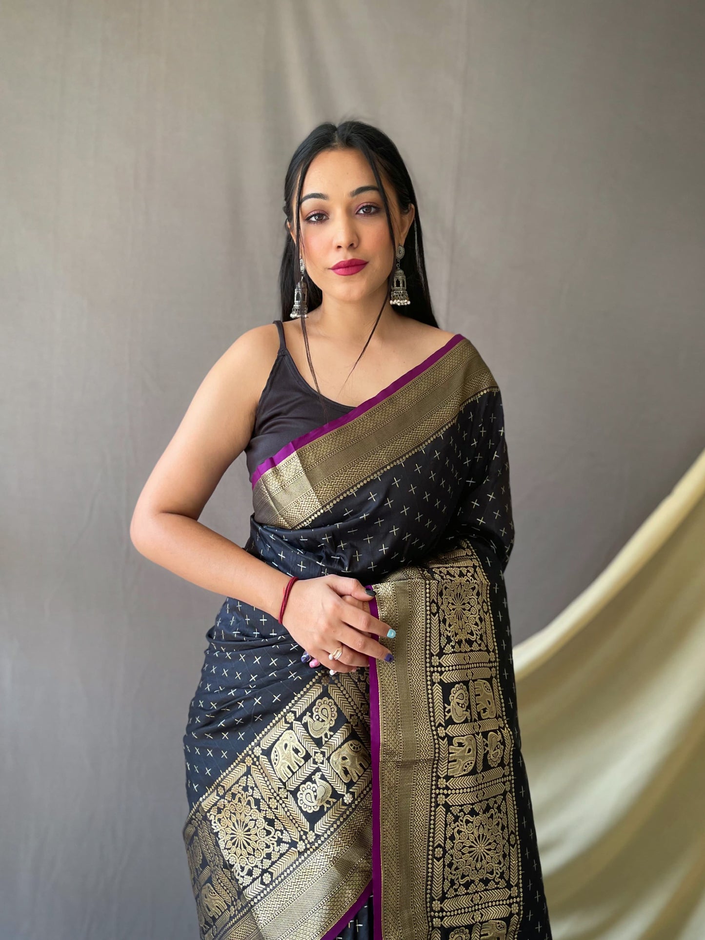 Embellished Black Color Jacquard Saree