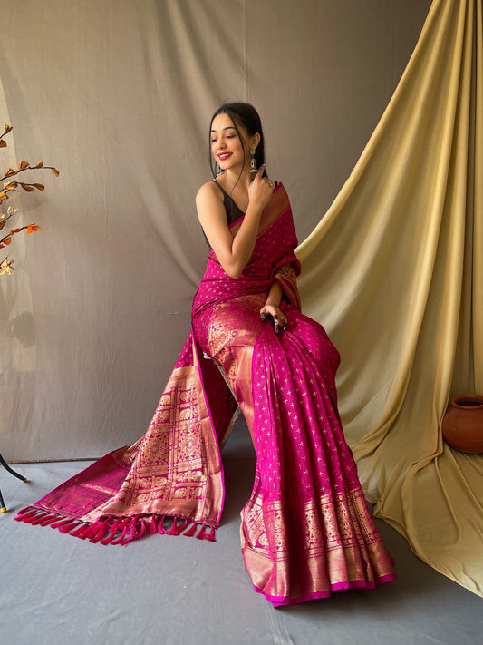 Embellished Pink Color Jacquard Saree