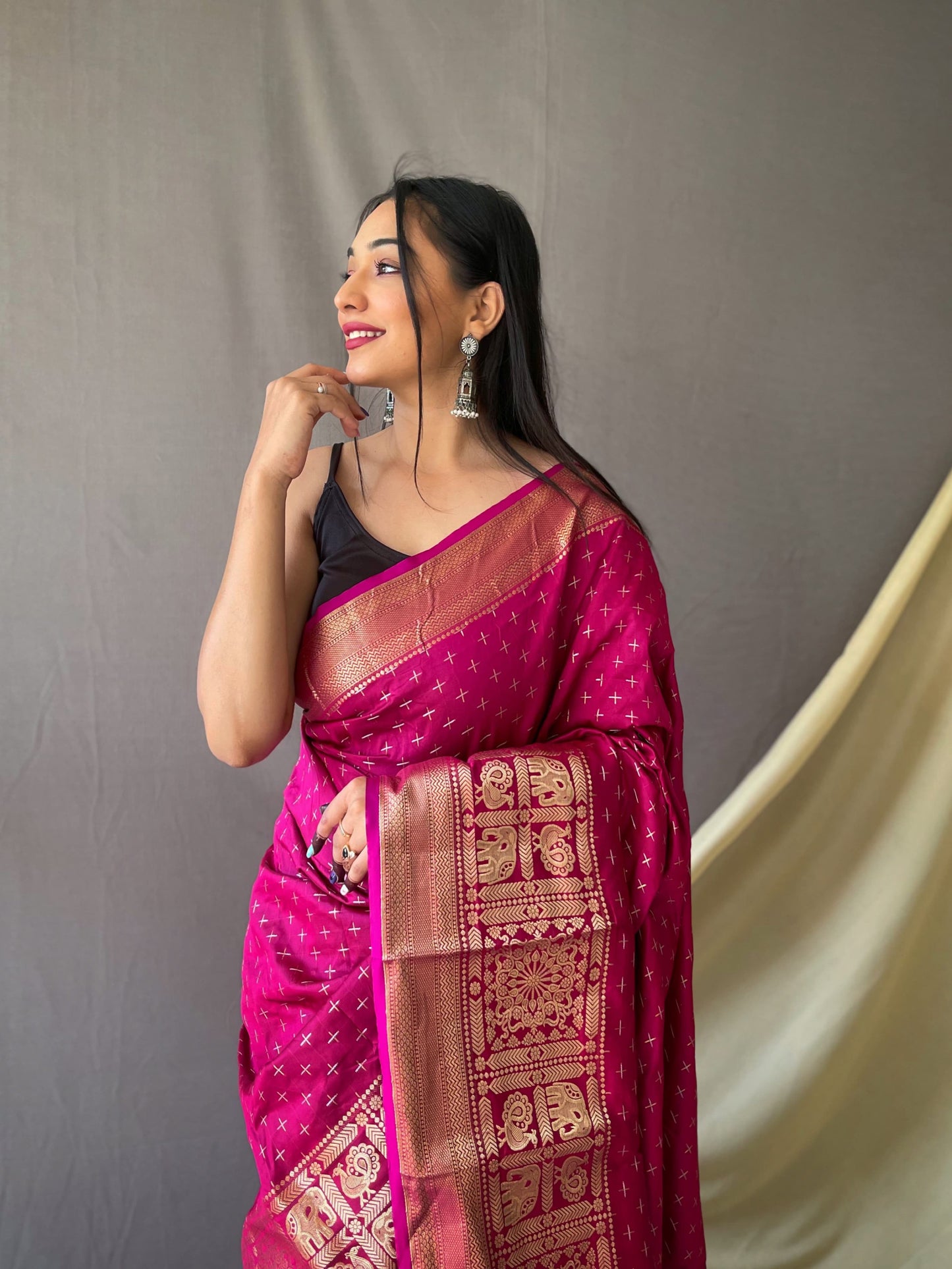 Embellished Pink Color Jacquard Saree