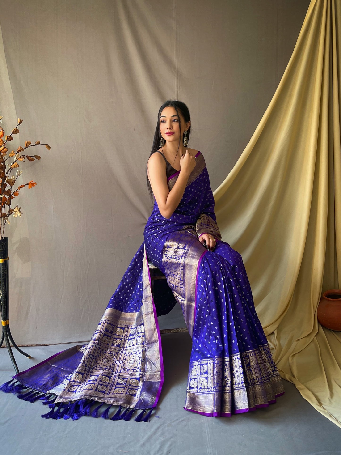 Embellished Royal Blue Color Jacquard Saree