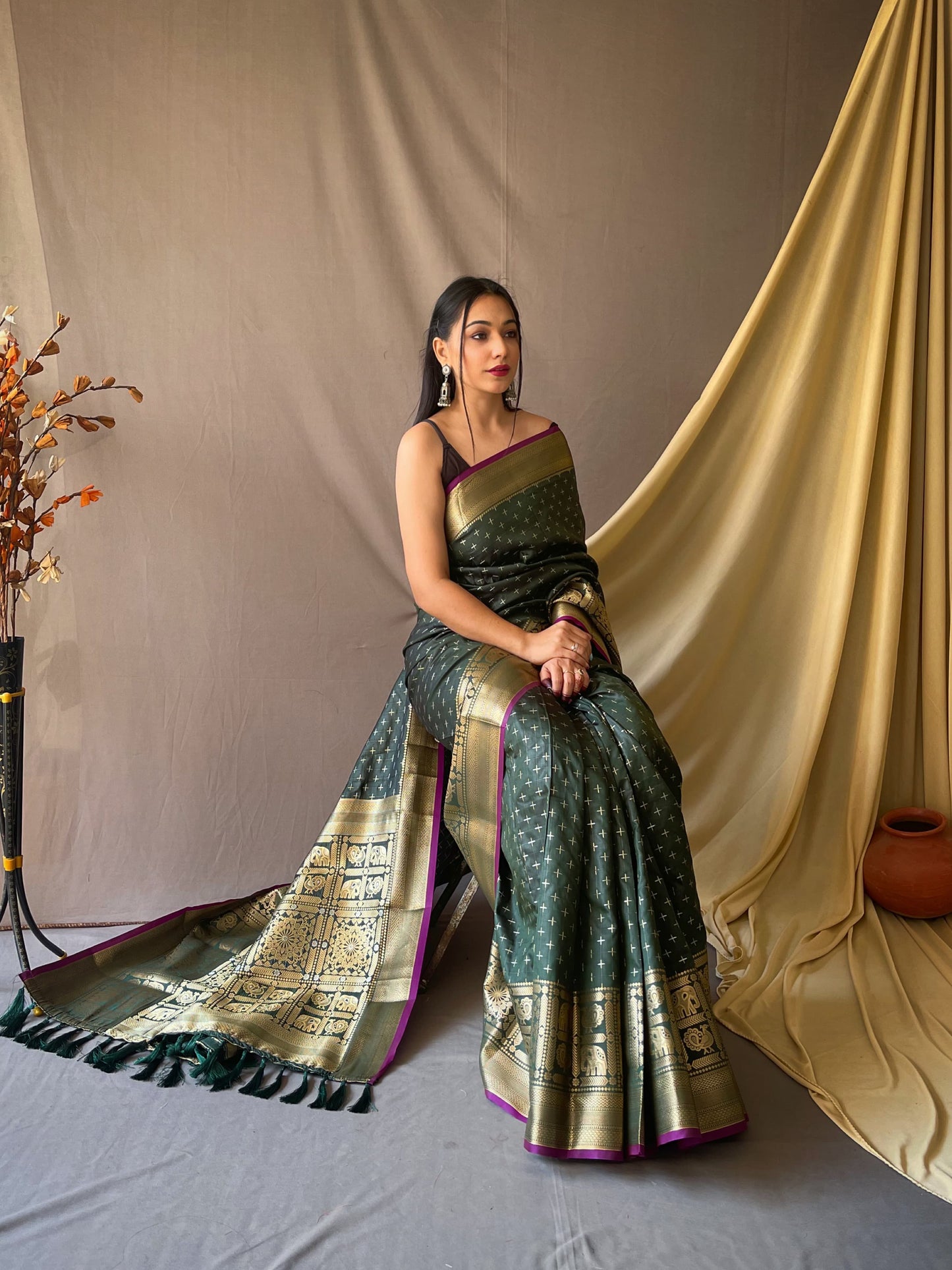 Embellished Green Color Jacquard Saree